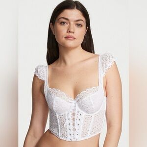 NWT Victoria’s Secret Dream Angels White Lace Eyelet Lace Up Corset Top M